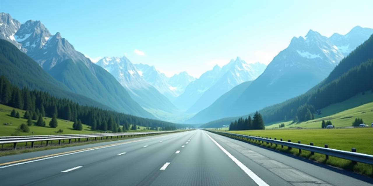 Autostrada svizzera con montagne sullo sfondo